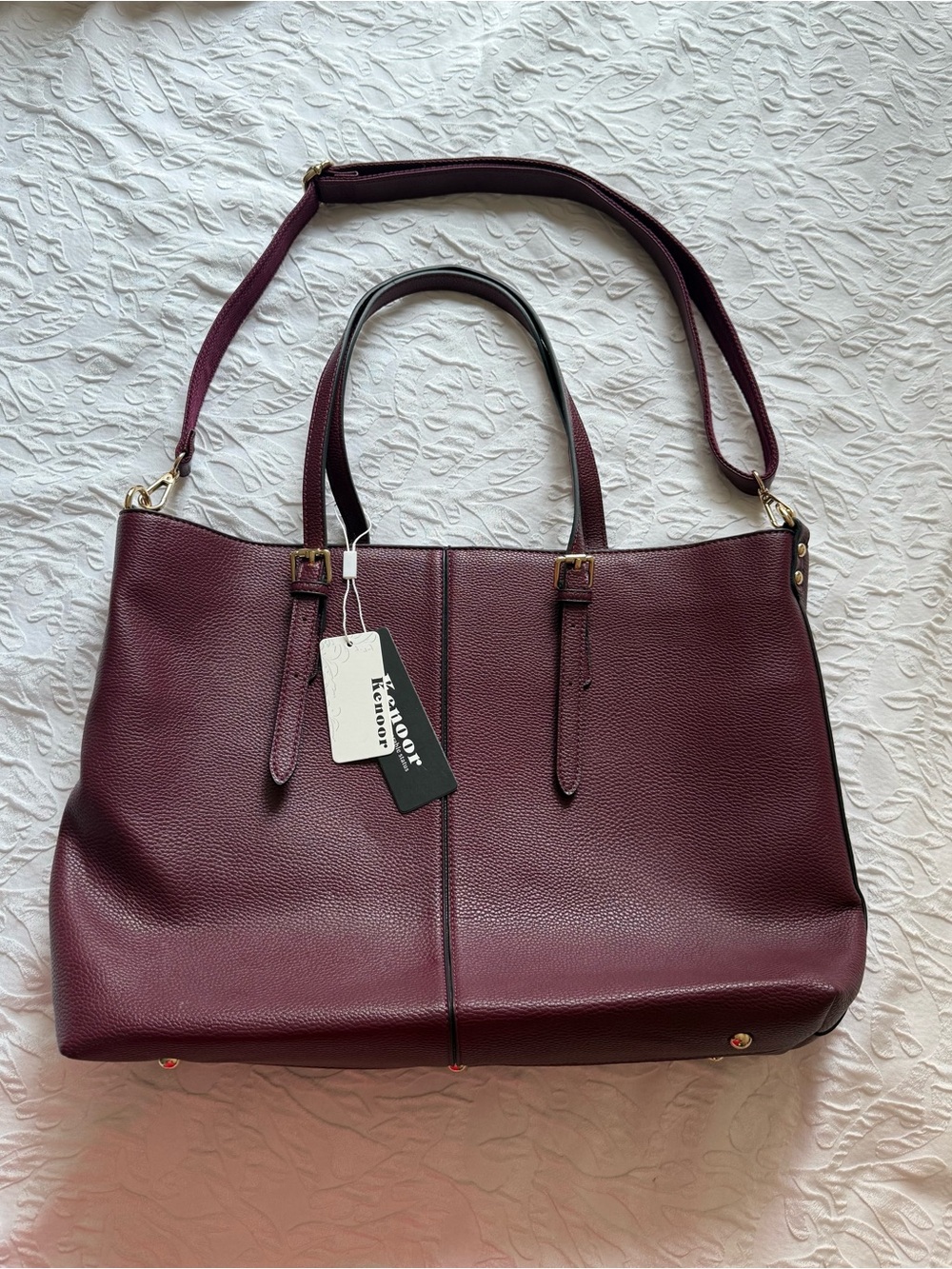 Kenoor Burgundy Faux Leather Laptop Tote Bag / Work Purse New with Tags